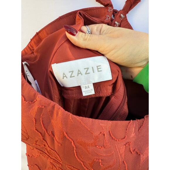 Azazie Mero Terracotta Sheath Pleated Floral Burnout Bridesmaid Formal Dress NWT - Picture 10 of 16